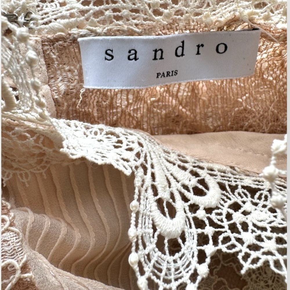 Sandro Peaches Pink Lace Sleeveless Dress Size 3 L (Flawed) - Picture 11 of 16